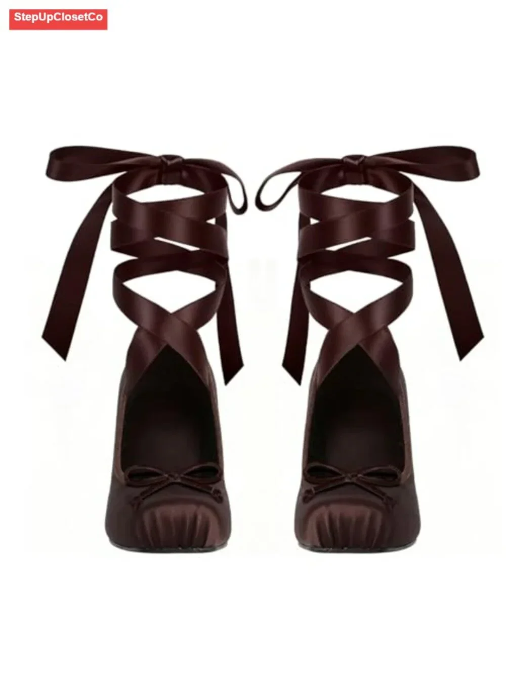 Satin Slingback Ballet Heels Lace Up Bow Square Toe Stiletto Mary Jane Party